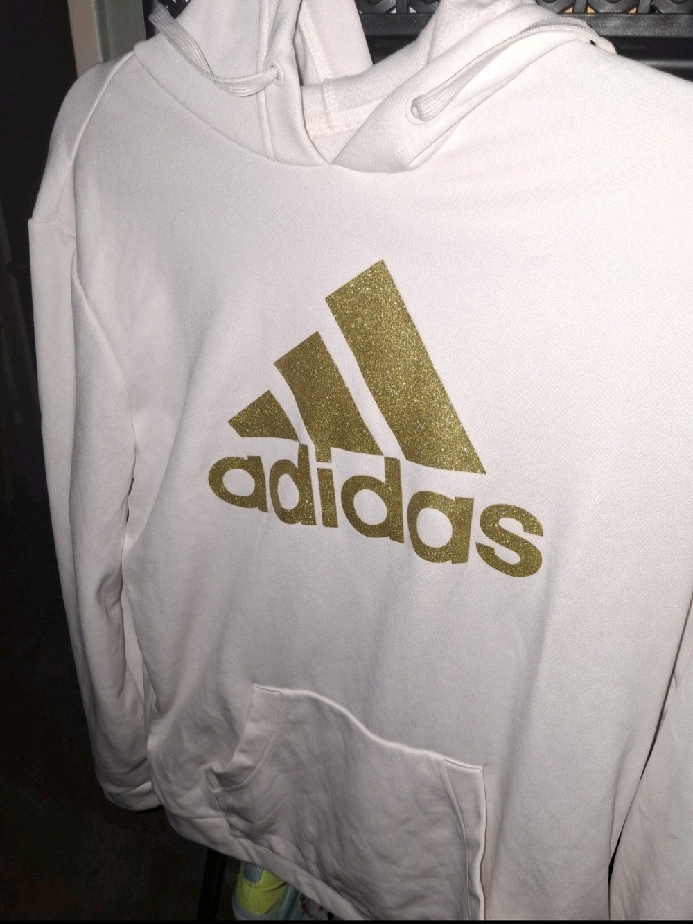 adidas White Hoodie with Gold Logo